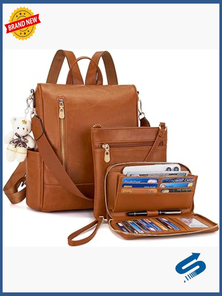 Anti-Theft Fashion Backpack Purse 3pcs Set Travel Shoulder Bag